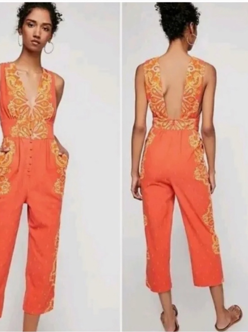 Free People Vibrant Setting Sun Cropped Sleeveless Embroidered Jumpsuit